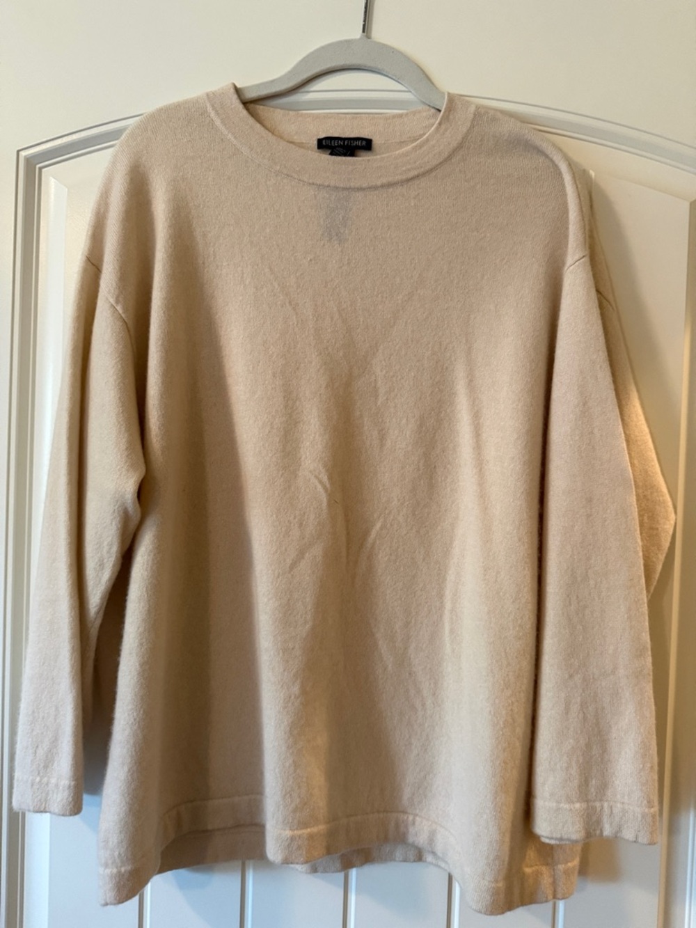 Eileen Fisher Women's 100% Cashmere Beige Crewneck Sweater